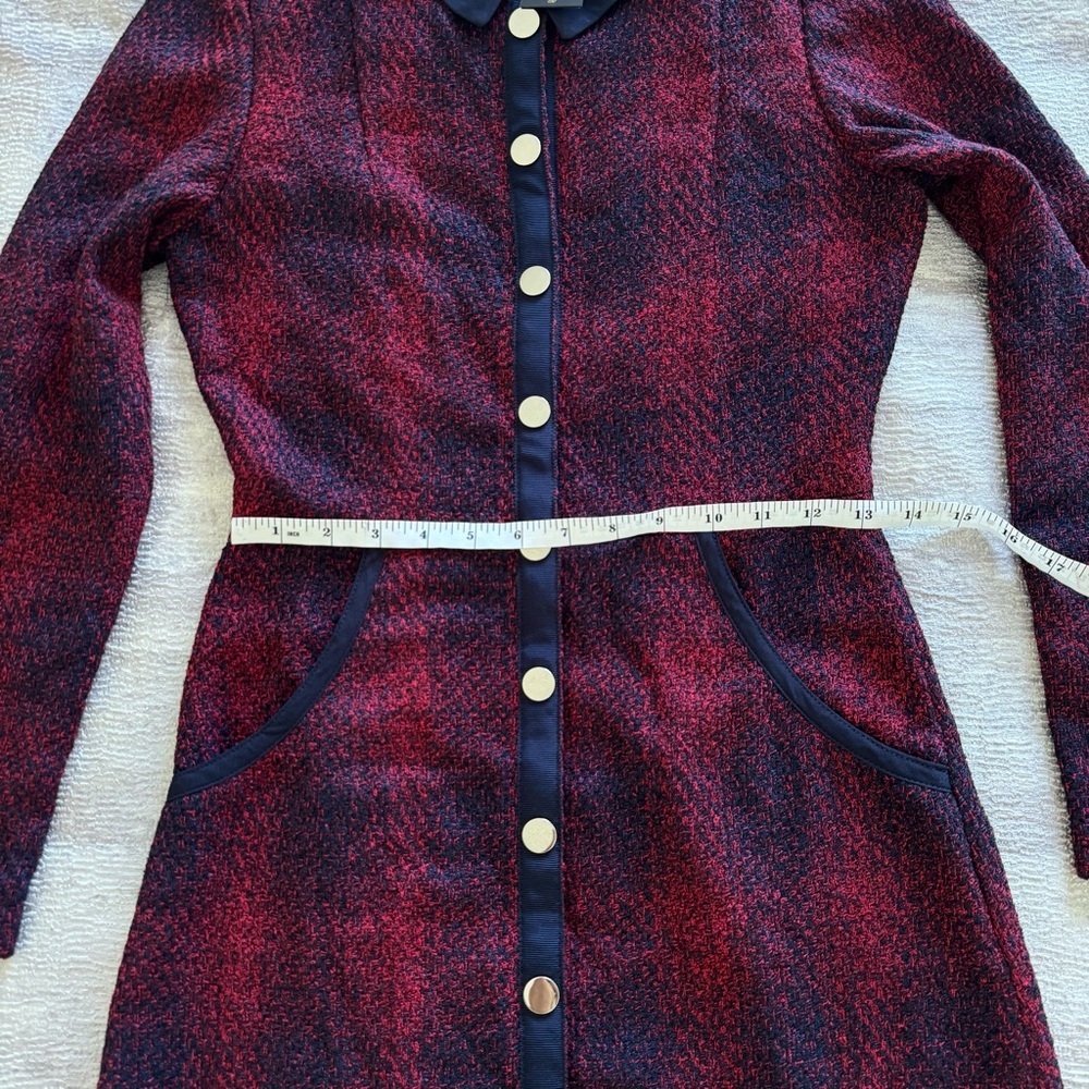 NWT! Maje Red and Black Long Sleeve Dress, Size 2 - Picture 9 of 15